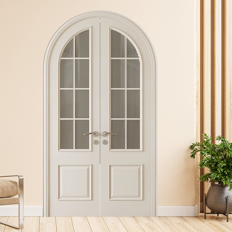 French-Style Curved Solid Wood Door, Thai Oak Solid Wood Door, Double-Door Main Entrance Door for Villa, Entry Door, Double-Opening Door