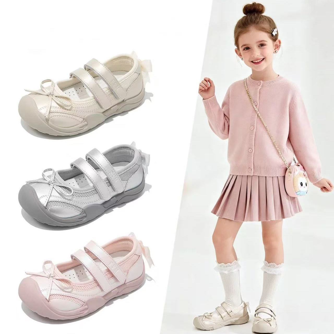 Zapatos casuales de moda de niñas versátiles 2026 verano nuevos zapatos de princesa huecos zapatos de malla transpirables image 1