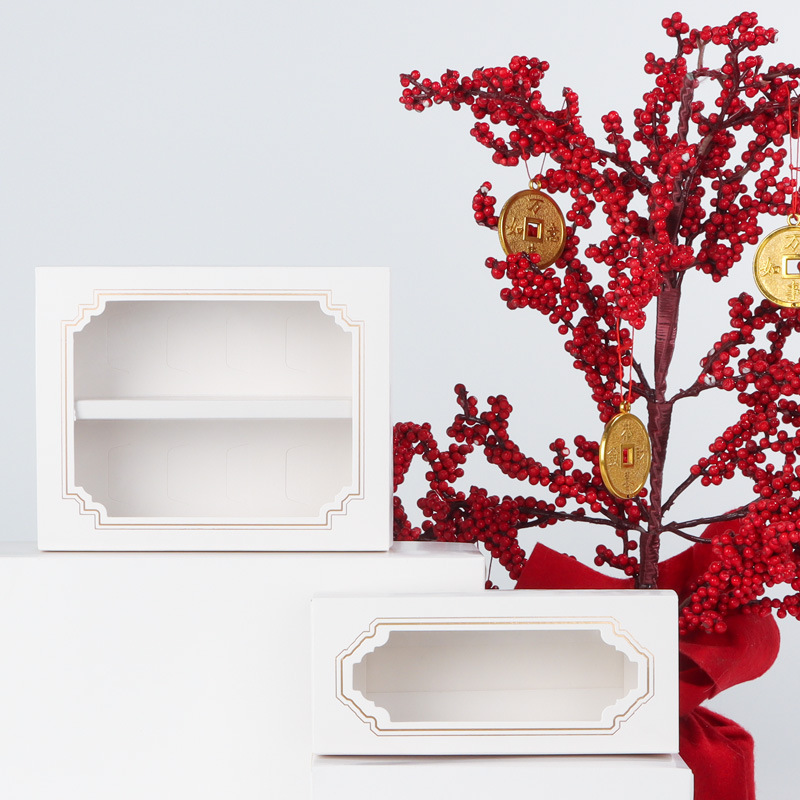 Creative white cardboard hot stamping transparent macaron box drawer type chocolate biscuit packaging box