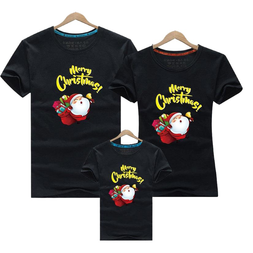 Navidad Año nuevo padre-niño desgaste verano peinado algodón nueva moda manga corta familia tres familia desgaste transfronterizo camiseta impresa