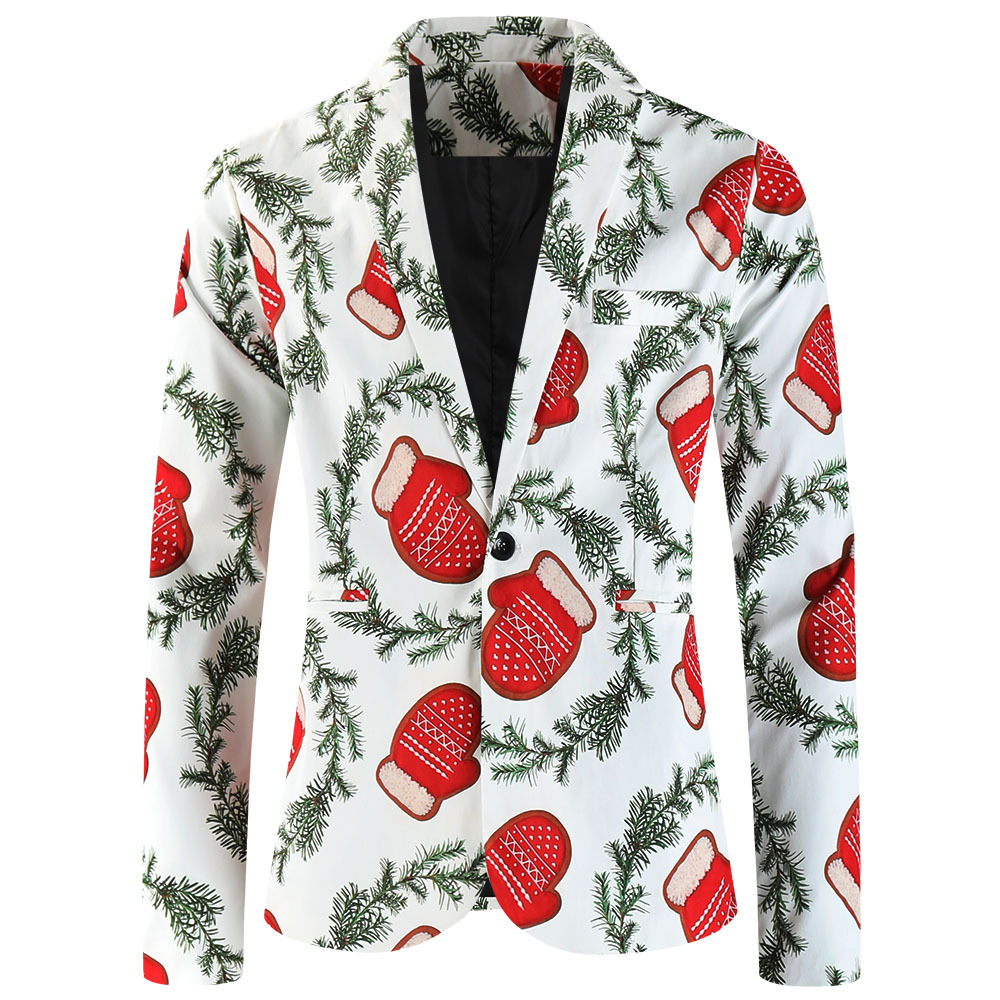 Men's Suit Jacket Christmas Print Single Blazer For Men_voghion.com