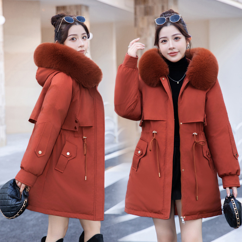 M - 6XL ropa de invierno de cuello de lana largo medio para superar la chaqueta de algodón chaqueta de moda de mujer con chaqueta de algodón de lana
