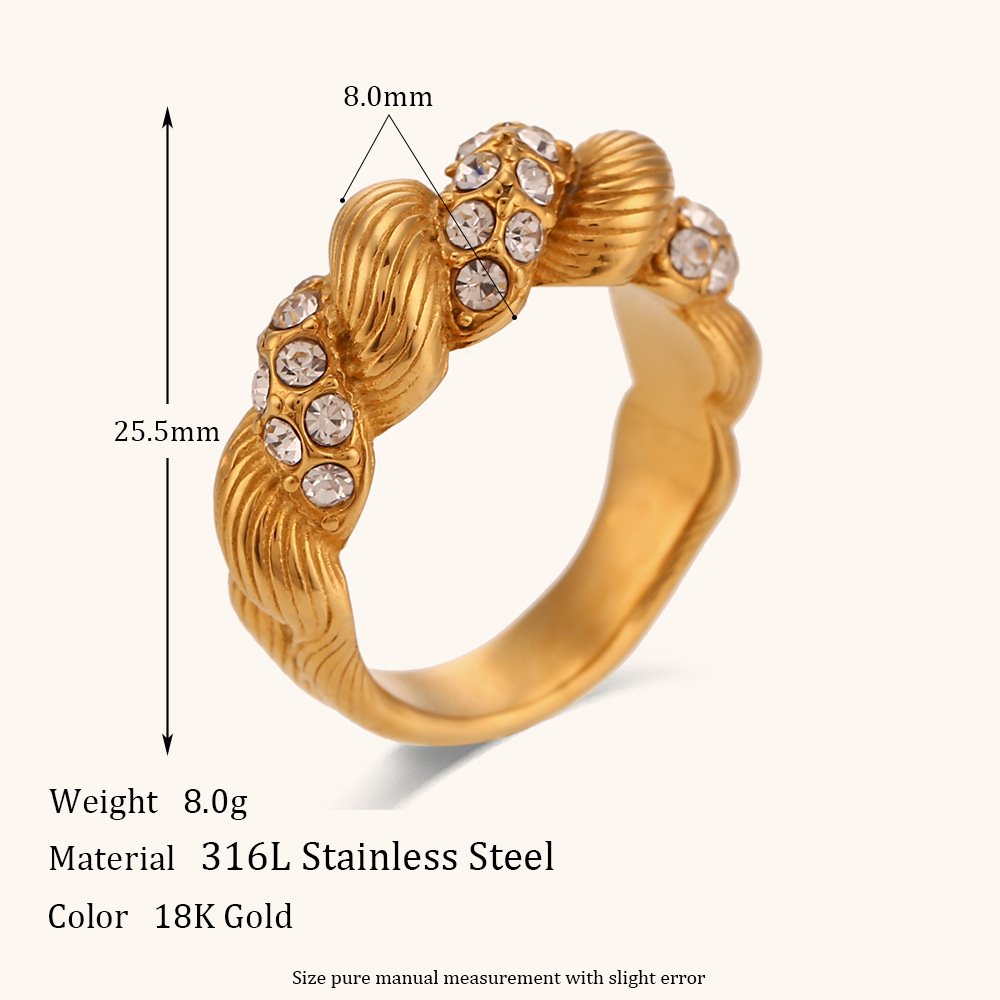 Retro Roman Style Geometric Stainless Steel Plating Inlay Zircon Rings display picture 2
