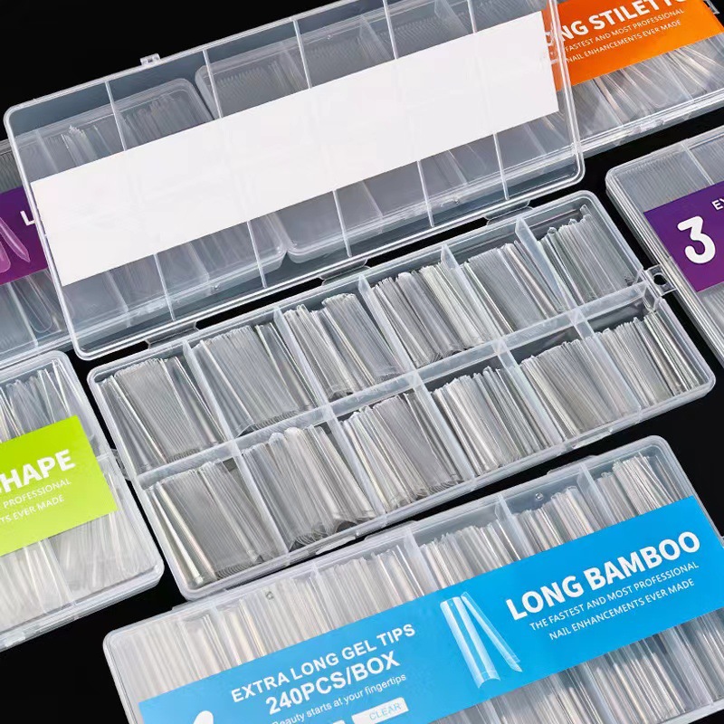 Manicure super largo tubo de agua manicure denim francés manicure falso 240 piezas parche en caja transparente 3XL parche completo al por mayor