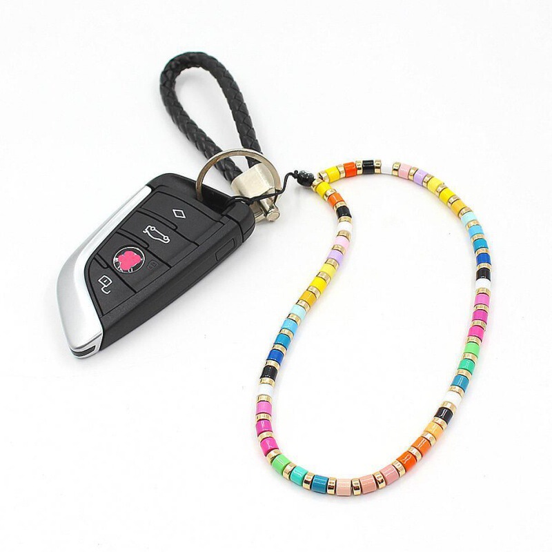 European and American hot sale anti-lost mobile phone chain simple Rainbow cute metal cat claw tile enamel beads mobile phone lanyard men and women