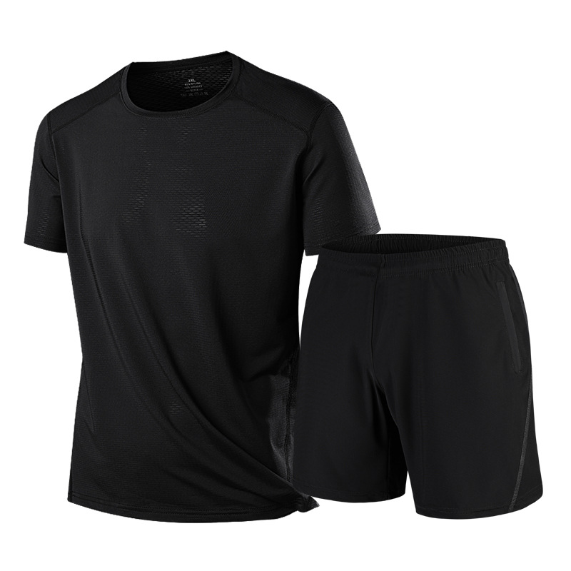Traje deportivo de seda de hielo de verano de talla extra grande para hombre camiseta fina de manga corta pantalones cortos Casual transpirable hermoso traje de dos piezas transfronterizo