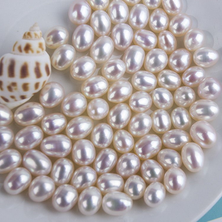 Freshwater Pearl Granules Rice-shaped Naked Beads Half-hole 5A Extremely Strong Light White Powder Transparent Hairpin Jewelry DIY Necklace