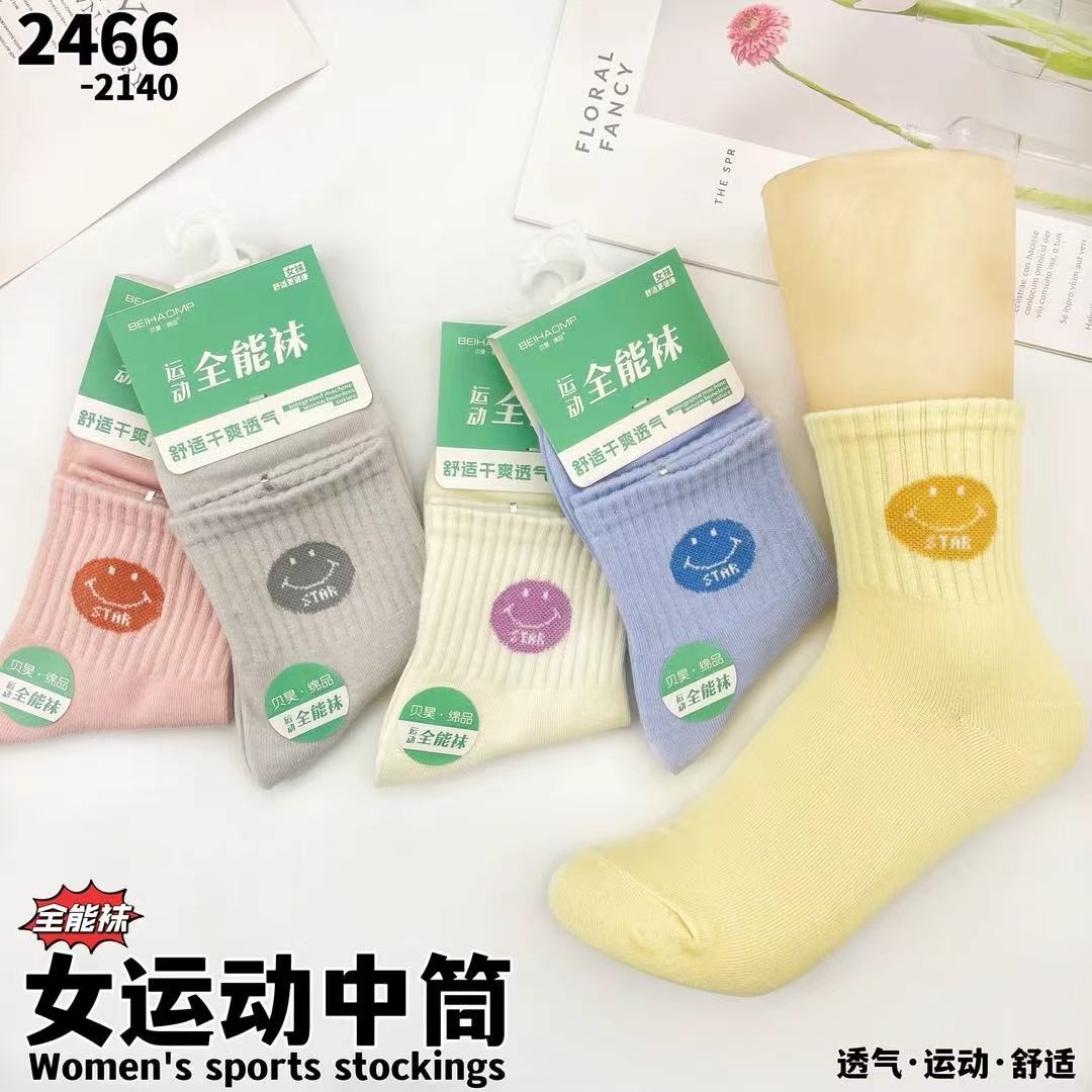 跑步秋冬袜女士休闲运动袜子棉质中筒袜批发货源摆摊耐磨库存