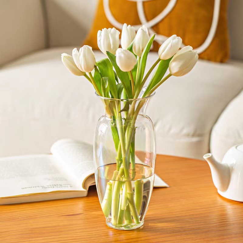 Moderno Estilo nórdico simple florero de vidrio transparente flores acuáticas galvanoplastia florero mesa de comedor modelo decoración de la habitación