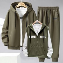 三件套马甲外套秋冬新款连帽休闲秋冬新款男士开身连帽卫衣运动装