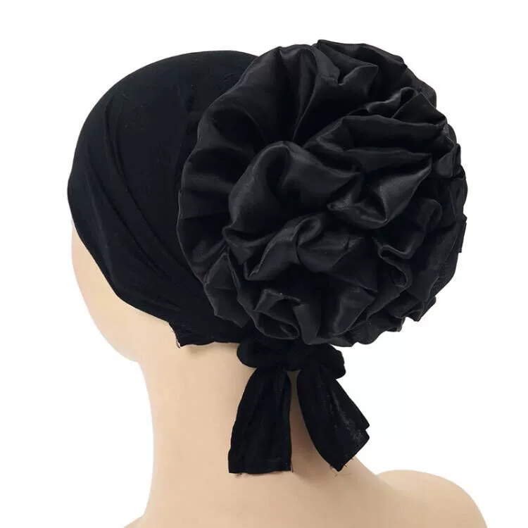 New modal elastic elastic strap big flower bottom hat with rope hijab solid color scarf adjustable