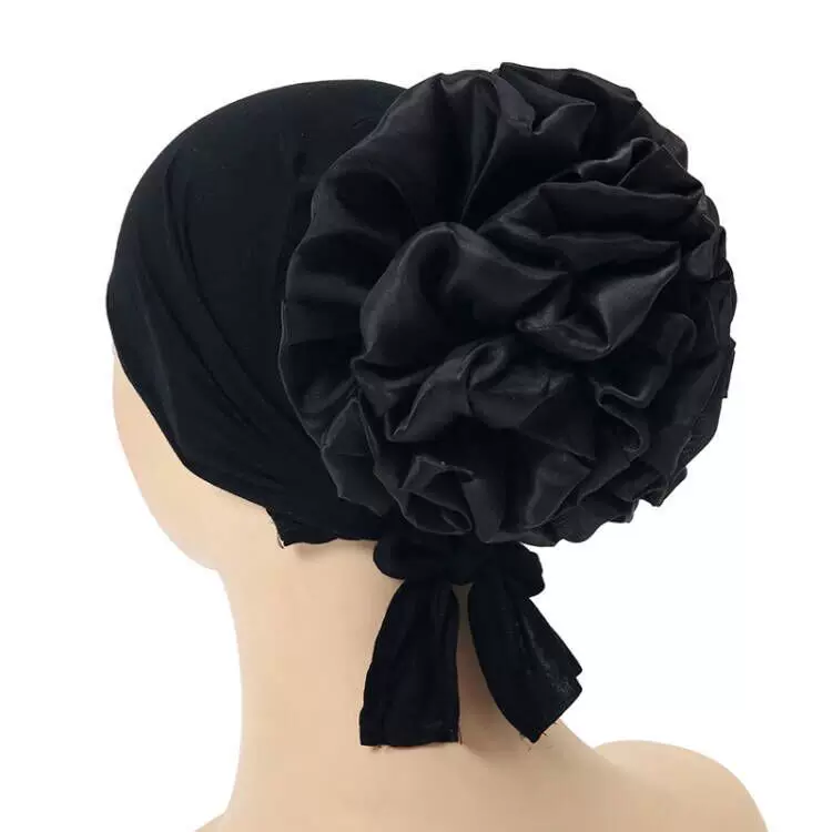 New modal elastic elastic strap big flower bottom hat with rope hijab solid color scarf adjustable