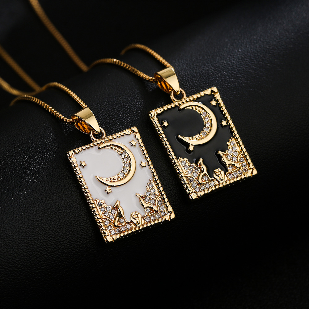 Fashion Retro Copper Plated 18k Gold Zirconium Oil Painting Pendant Necklace display picture 3