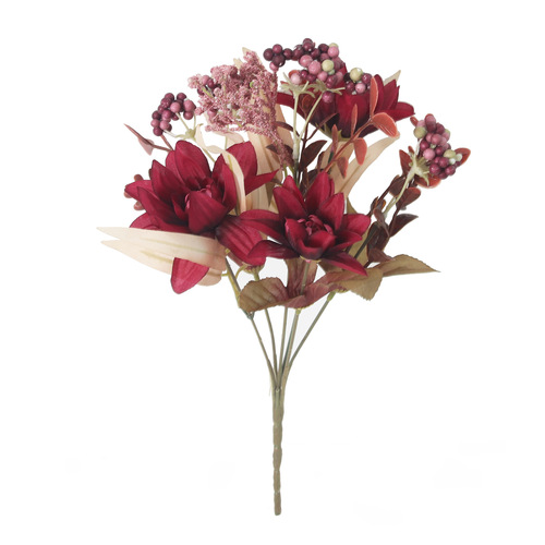 Hundred Flowers Gang Foreign Trade Export Autumn Color Dahlia Artificial Flower Retro Wedding Dahlia Fake Flower Background Decoration Wholesale 