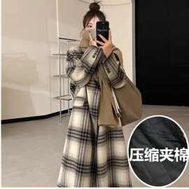 秋冬加棉加厚长款妮子大衣女过膝感小个子毛呢外套学院风