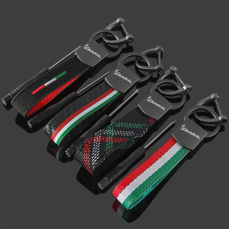 Italian electric scooter Vespa three-color embroidered suede nylon ribbon car keychain pendant