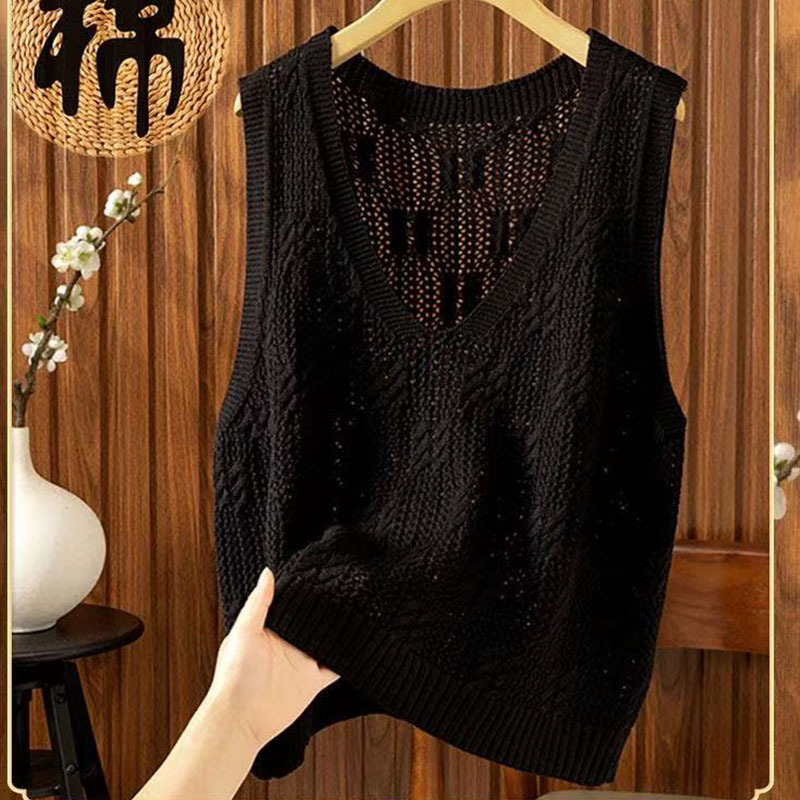 2026 Spring/Summer New Hollow Out Solid Color Knitted Vest for Women, Stylish Sleeveless Sweater Casual Vest Top 2026 Spring/Summer New Hollow Out Solid Color Knitted Vest for Women, Stylish Sleeveless Sweater Casual Vest Top