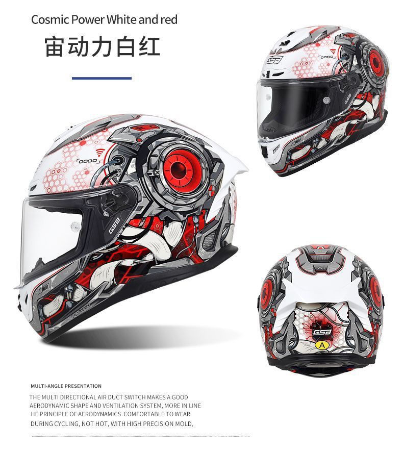 Gsb-S361-Motorcycle Full-Face Helmet, Imitation Racing Helmet Shape, Breathable and Ventilated Lining, Suitable for All Seasons, with Reserved Earphone and Eye Slots