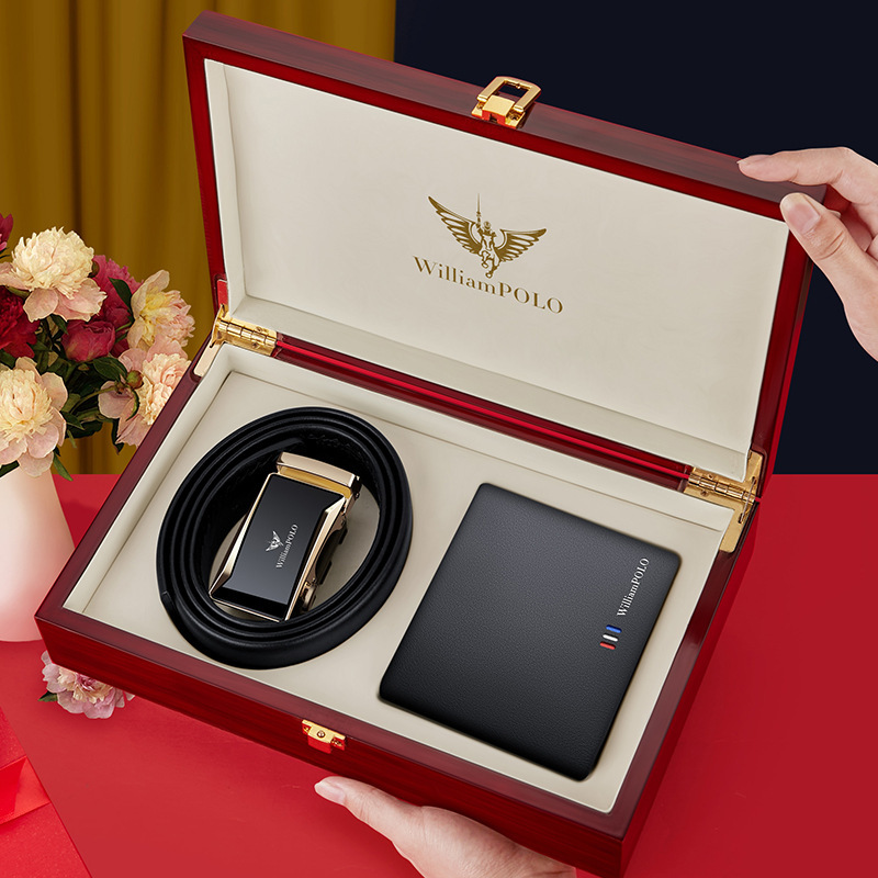 King Paul Men's Belt Wallet Gift Set High-end Leather Belt Young People's Gift Birthday Gift for Men