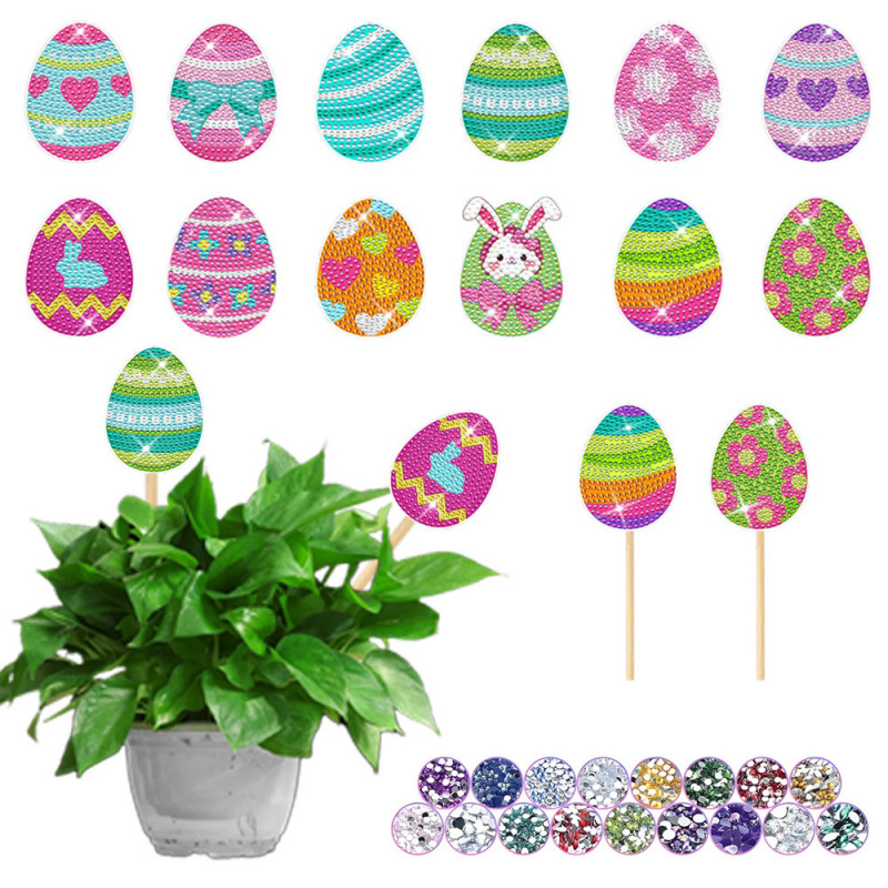 Estacas decorativas para macetas con diseño de flores para decoración de plantas en el hogar y escritorio, fabricante de estacas de jardín hechas a mano con pegatinas de diamantes DIY.