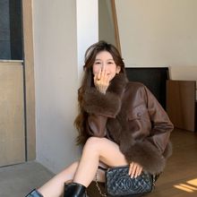 2025新款皮毛一体仿狐狸毛环保皮草短款外套拼接拉德复古毛毛大衣