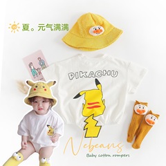 nebeans夏款嬰兒服裝 造型哈衣可愛皮卡丘短袖三角哈衣爬服包屁衣