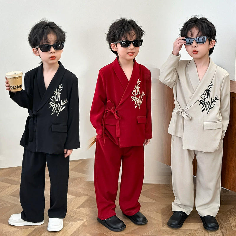 Весенний и осенний новый китайский мальчик костюм костюм древний стиль костюм костюм костюм с вышивкой детский пиджак красивый костюм