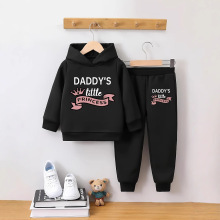 跨境INS婴幼小童男宝宝春秋款薄绒连帽字母长袖上衣长裤时尚套装