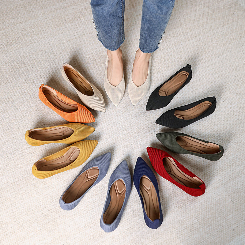 Princess shoes hidden height 2024 spring pointed toe shallow mouth knitted woven shoes cross-border foreign trade plus size flat single-layer shoes for women