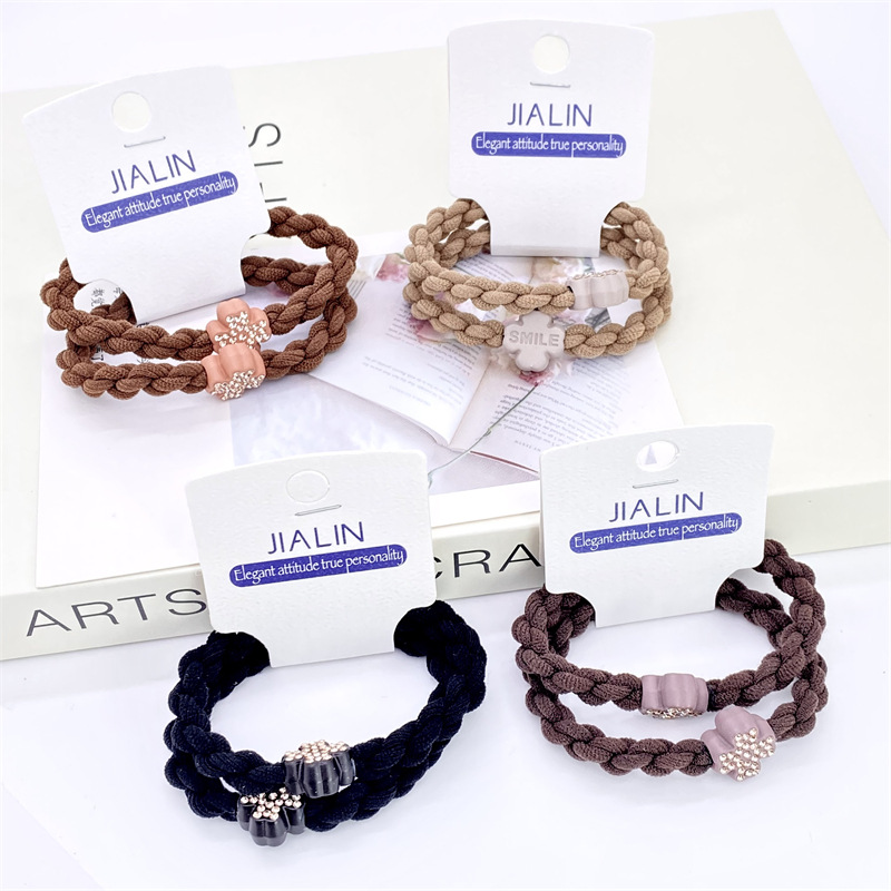 Nueva cuerda de pelo montada en la tarjeta de estilo coreano simple leche té color encaje diadema 3 banda de goma montada en la tarjeta Mujer 2 yuanes suministro de la tienda