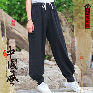 Cotton and Linen Tai Chi Pants for Men, Summer Loose Tai Chi Uniforms, Martial Arts Practice Pants for Women, Leggings, Morning Exercise Bloomers, Training Pants