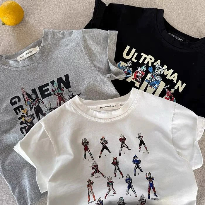 Ультра, детская летняя майка с короткими рукавами, хлопок тонкий Ultraman Tiga, новая коллекция