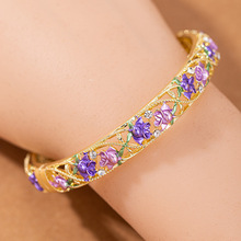 欧美跨境新款复古景泰蓝民族风镂空彩绘合金手镯女小众高级感手饰