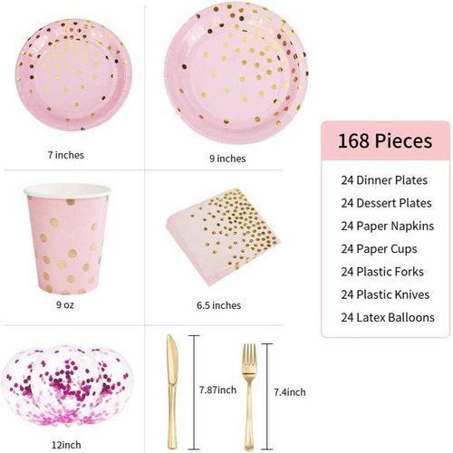 Amazon Pink Foil Round Dot Birthday Party Set Festival Wedding Celebration Supplies Paper Cups Paper Plates Paper Towels Balloons