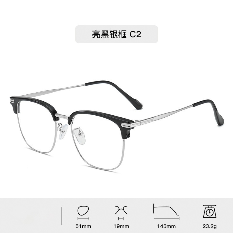 TR90 gafas para hombres con grados de gran cara, miopía, cara pequeña, marco de ojos, medio marco de cejas femeninas