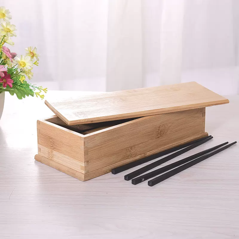 竹制带盖防尘筷子收纳盒外贸餐具分格收纳盒筷子篓批发