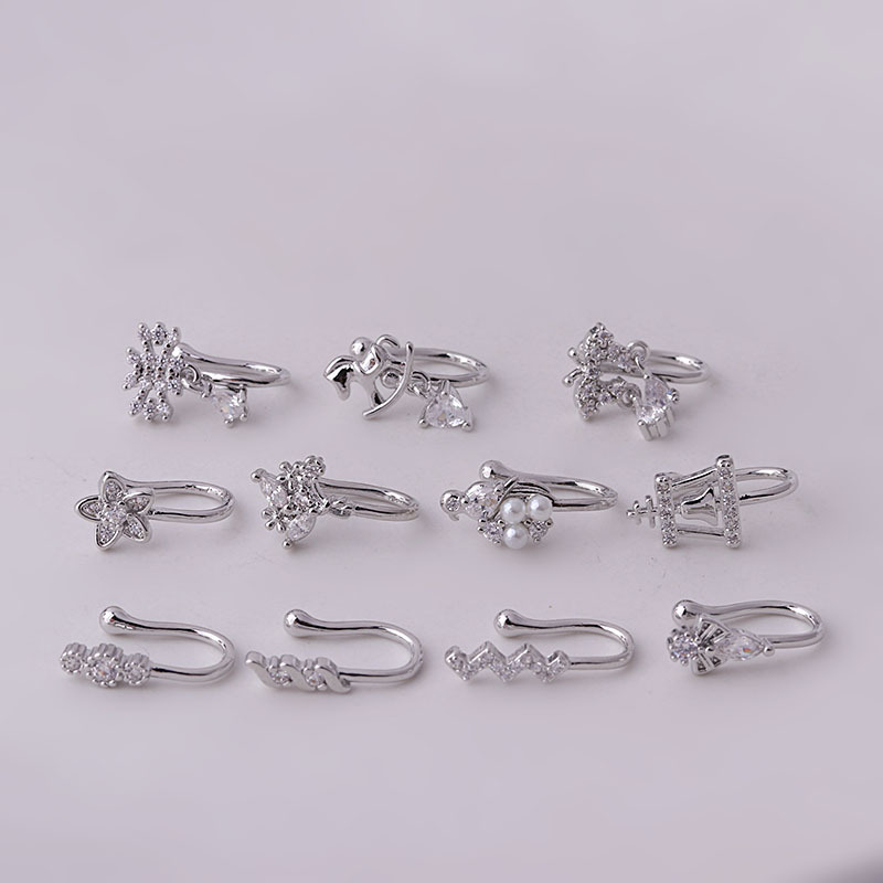 New Micro Inlaid Zircon Nasal Splint Fake Nose Ring Non-Piercing Puncture Nose Studs