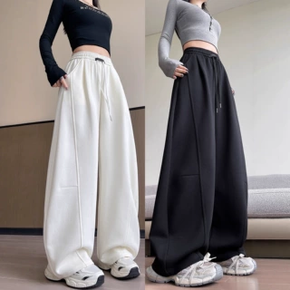 阔腿裤女春秋季2026新款大码梨形宽松休闲运动卫裤子小个子弯刀裤