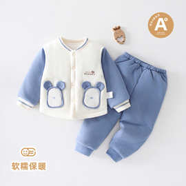 男宝宝秋冬季新款两件套80克夹棉洋气童装儿童套装睡衣代发