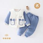 男宝宝秋冬季新款两件套80克夹棉洋气童装儿童套装睡衣代发