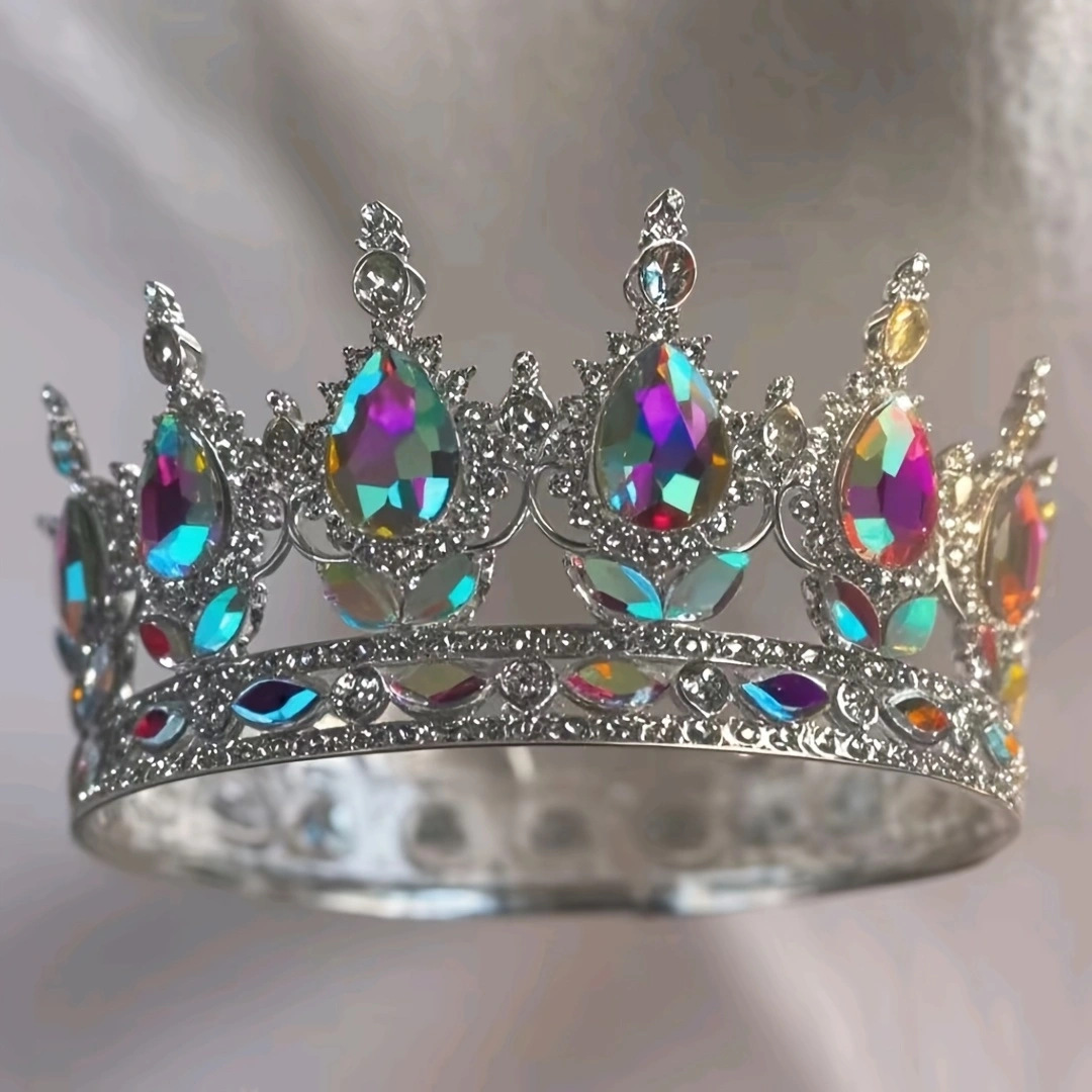 Corona grande de aleación barroca retro con incrustaciones de cristal redondas, estilo reina, para ceremonia de mayoría de edad, tocado de princesa o novia