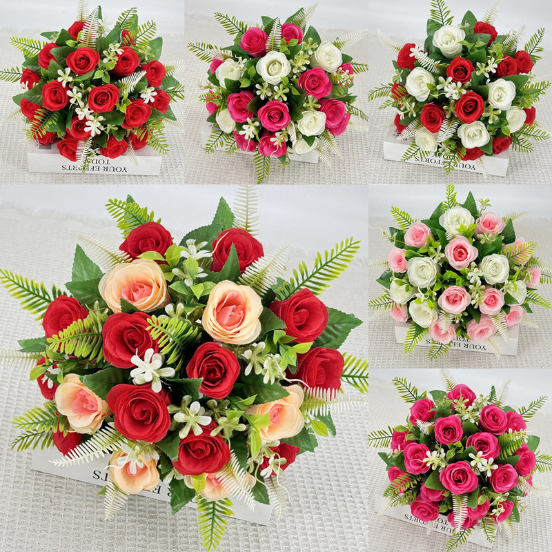 Artificial flower fake flower 18 head reunion rose bouquet decoration indoor and outdoor table flower decorations flowers
