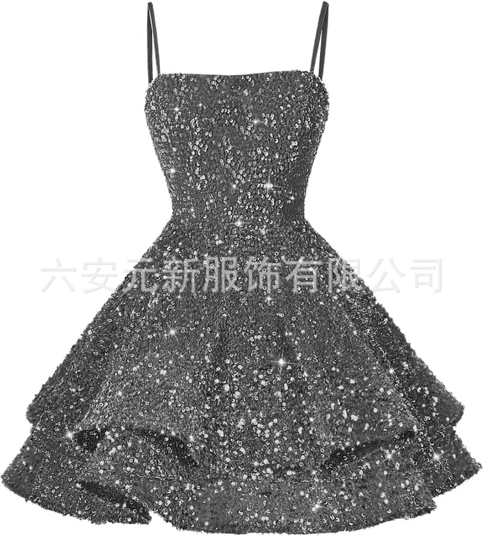 Comercio exterior de Europa y América Amazon nuevo cinturón de sequillas sexy cuello en V corto vestido de baile de fiesta