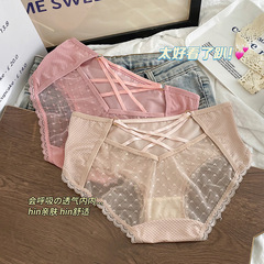 Carefully selected lace women's underwear women's sexy women's underwear shorts girls ice silk fully transparent mesh pants wholesale