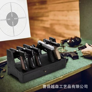 木质玩具手枪架桌面多格枪支展示架带抽屉子弹存放盒实木收纳架-阿里巴巴