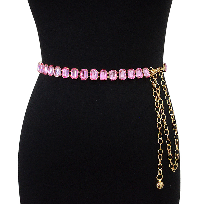 Nuevo cinturón de las mujeres brillante color sólido gema decorativa cristal con incrustaciones cadena de metal cadena de la cintura accesorios en stock al por mayor
