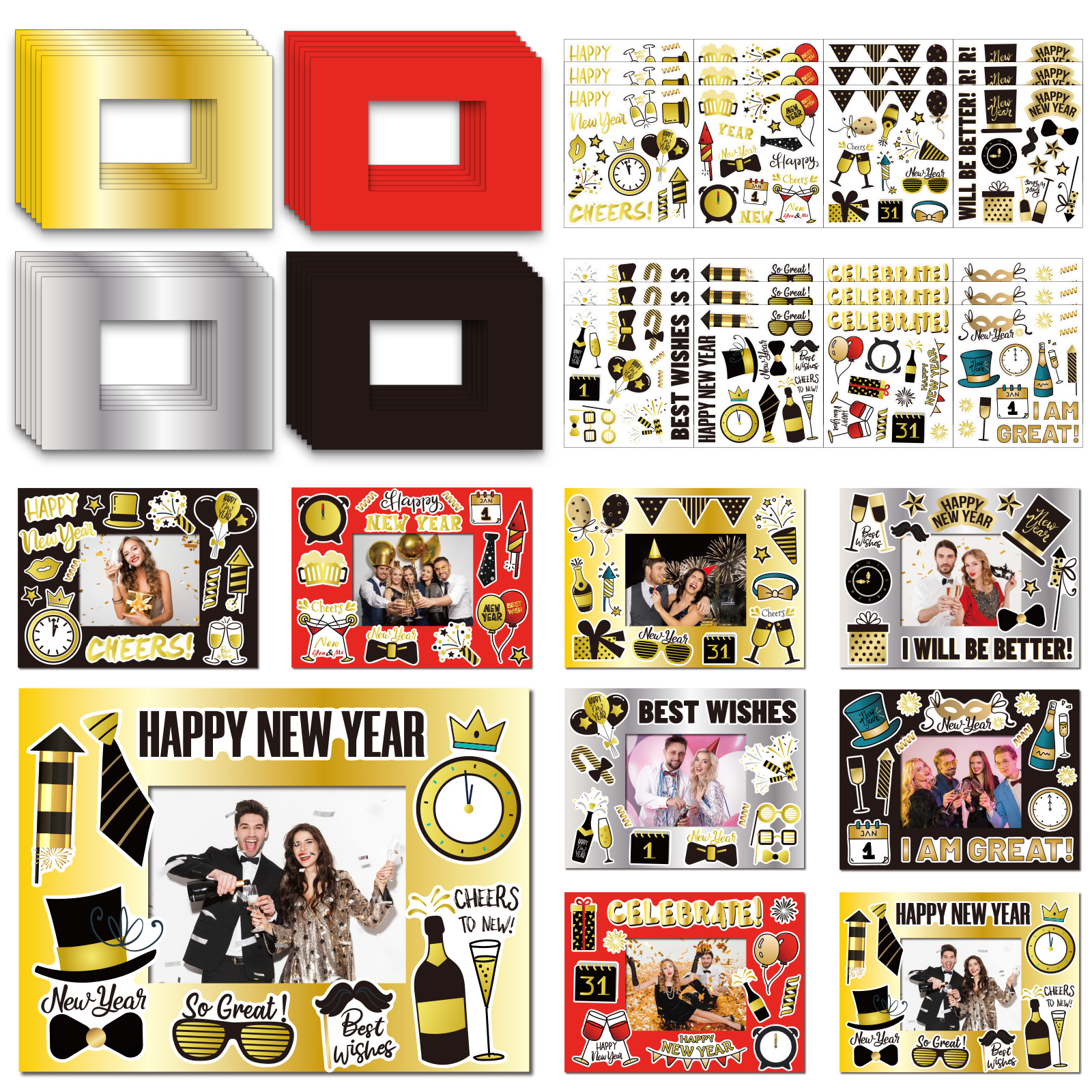 XK 신년 파티 DIY 액자 세트 (액자 24개 + 스티커 24장 + 96개 점착 스티커 8장)