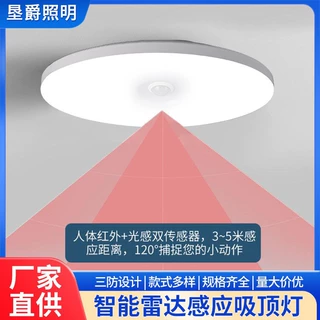LED感应吸顶灯全自动红外线人体雷达声光控楼道阳台护眼节能超薄