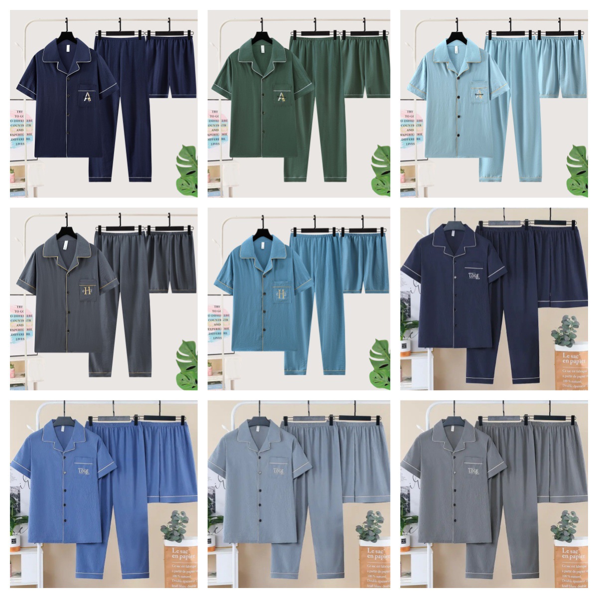 2025 New Men's Pajamas Spring and Autum Long-Sleeved Three-Piece Set Thin Can Be Worn Outside Casual Summer Home Wear Set