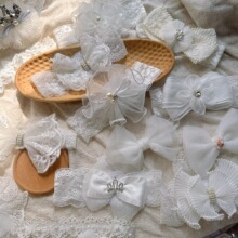 白色婴童发饰花朵蝴蝶结珍珠纱礼服配套头饰发带婴儿满月百日周岁